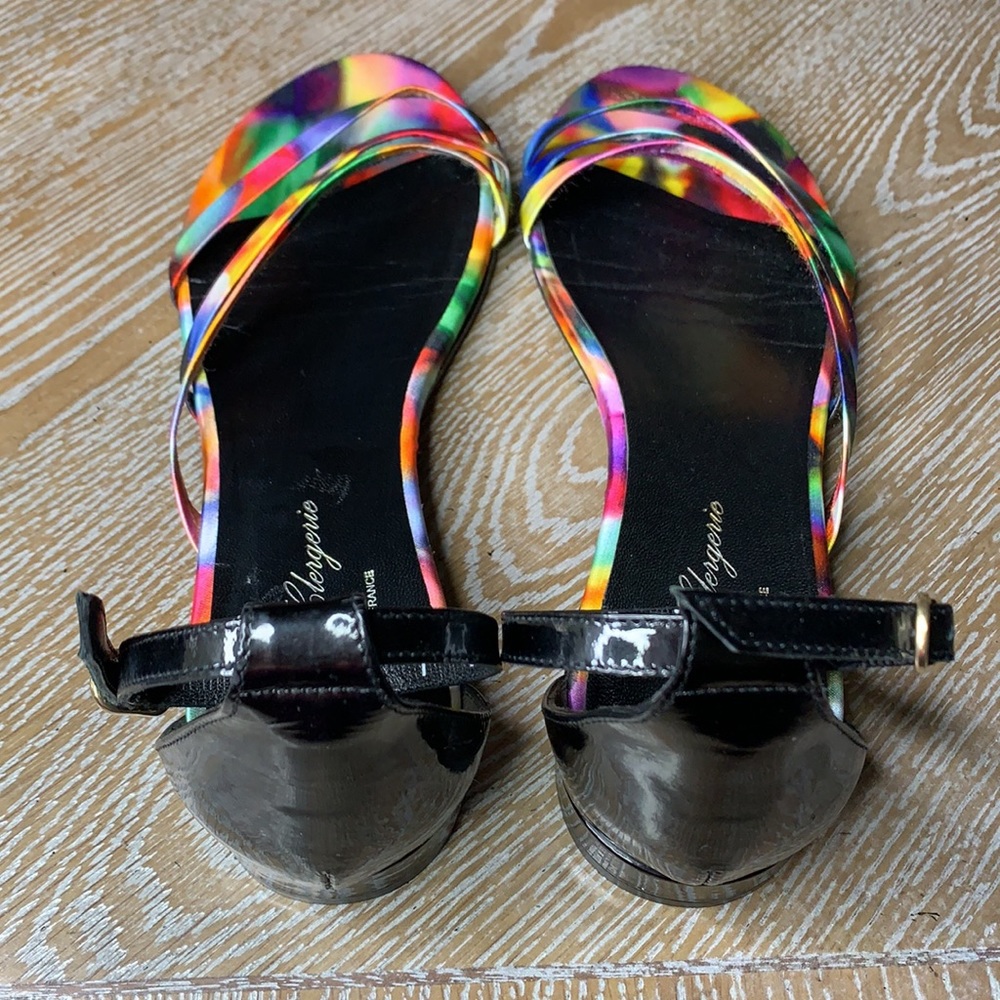 ROBERT CLERGERIE Black Strappy Flat Multi Watercolor Sandals 8.5 - Picture 6 of 11